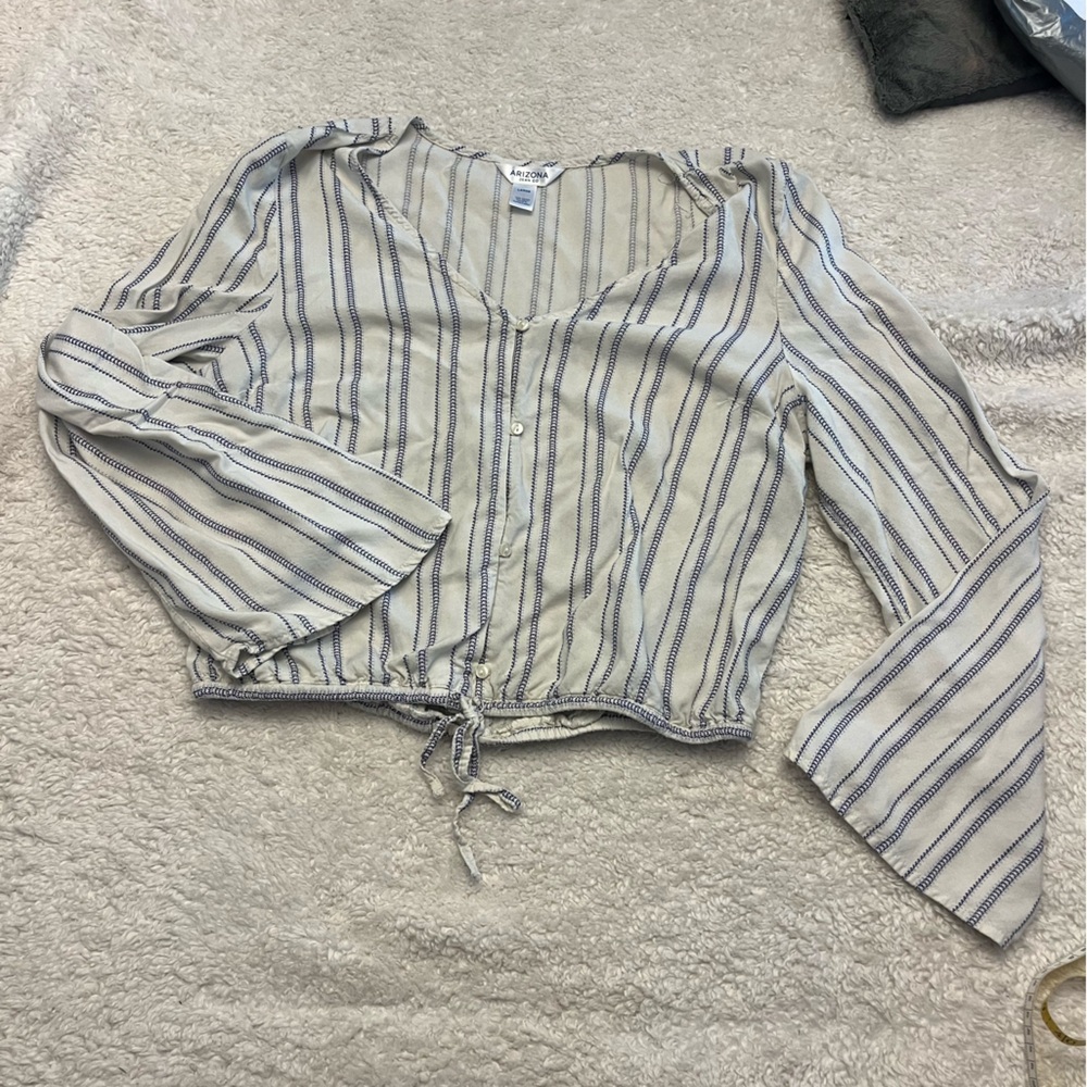 Arizona Jean Co Button Up Tie Blouse